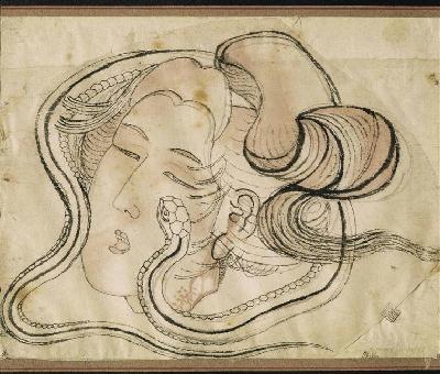 Hokusai Katsushika, Tête de femme au serpent