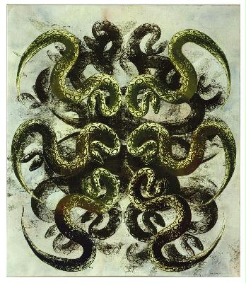 Philip Taaffe, Vipera Ruseli, 1997. Médiums mixtes sur toile, 112 x 97 cm.